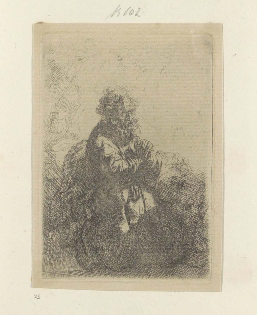 Hieronymus ajoelhado em oração, olhando para baixo
Recueil de quatre-vingt-cinq estampes originales (título da série) de Rembrandt van Rijn