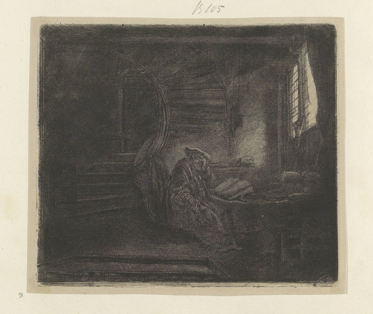 Hieronymus em um donker studeervertrek
Colecção de oitenta e cinco estampas originais (título da série) de Rembrandt van Rijn
