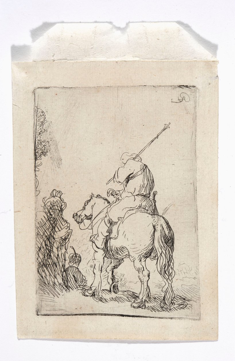 Um cavaleiro com turbante a cavalo de Rembrandt van Rijn