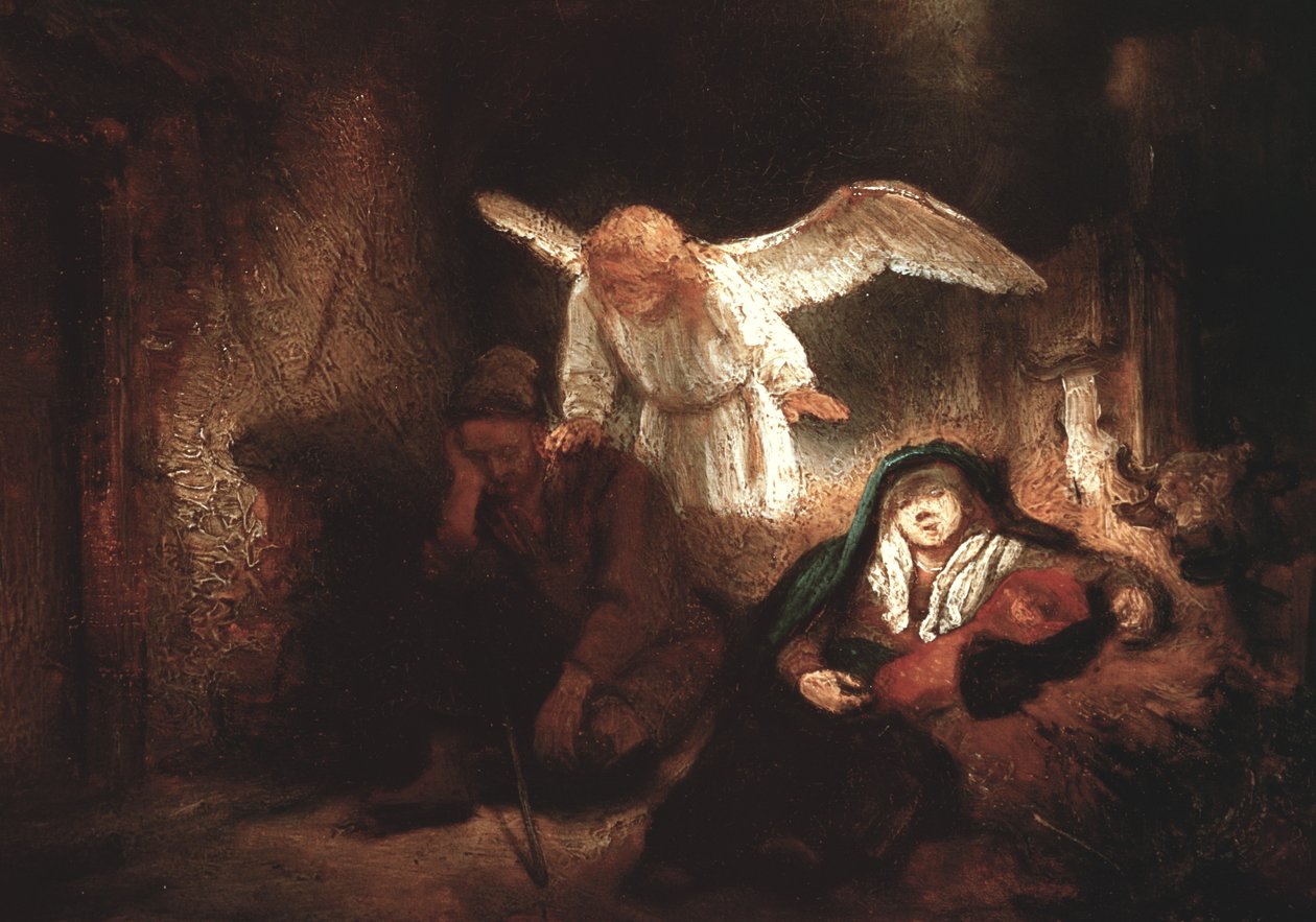 O sonho de José no estábulo em Belém, 1645 de Rembrandt van Rijn