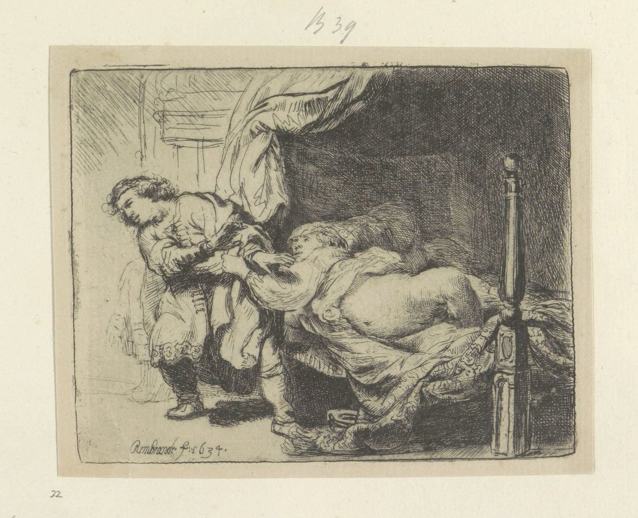 Jozef en de vrouw van Potifar
Colecção de oitenta e cinco estampas originais (título da série) de Rembrandt van Rijn