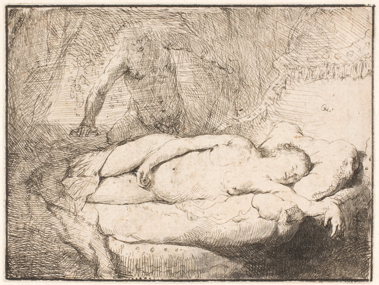 Júpiter e Antíope: a ilustração mais pequena de Rembrandt van Rijn