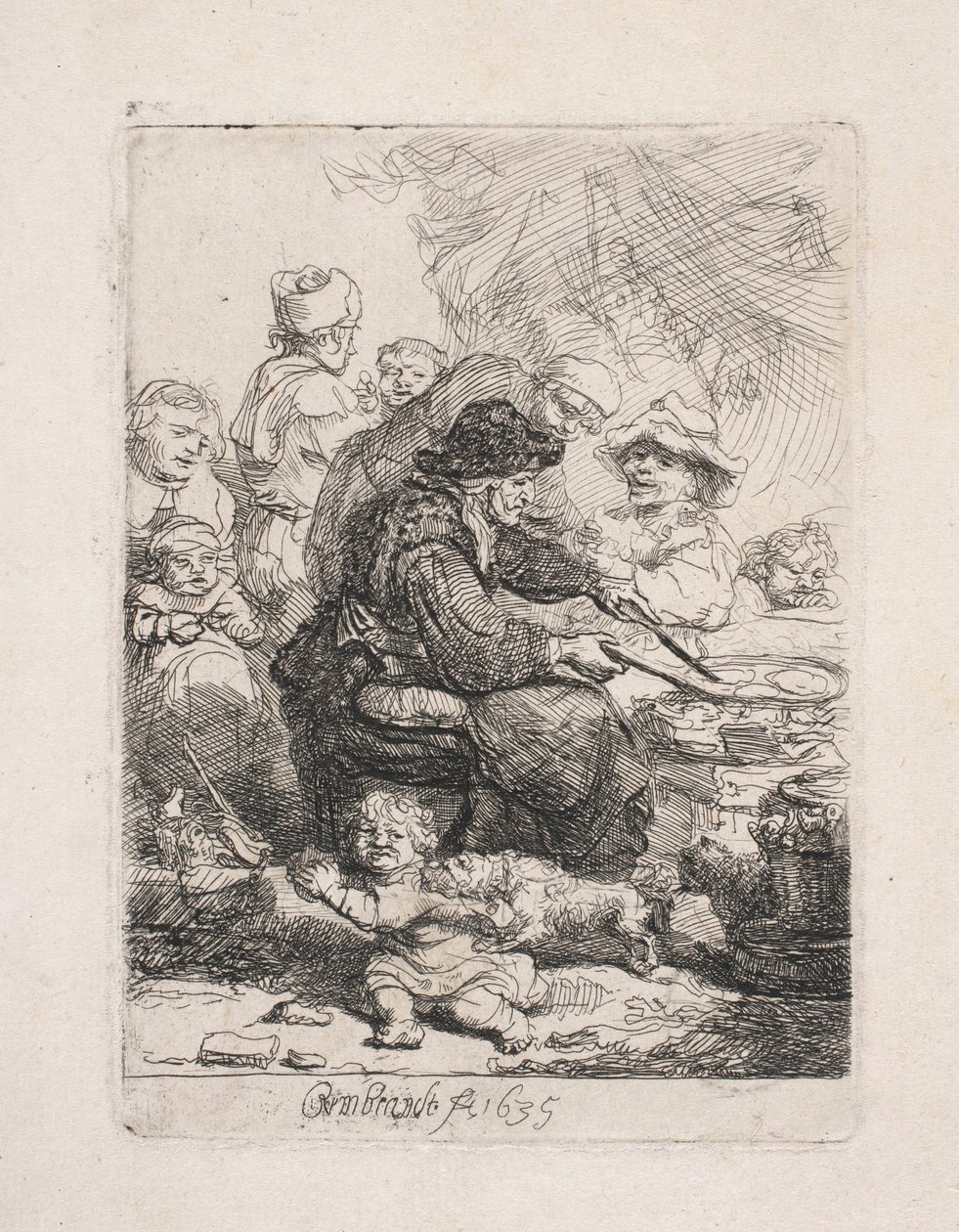 Uma mulher a fritar panquecas de Rembrandt van Rijn
