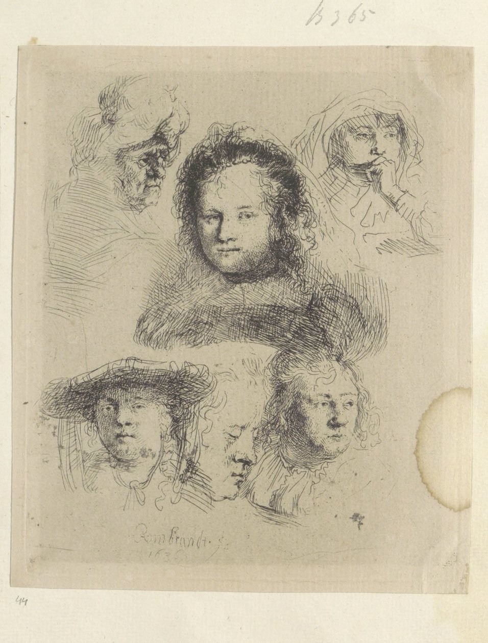 Kopstudies de Saskia e outros Coleção de oitenta e cinco gravuras originais (título da série) de Rembrandt van Rijn