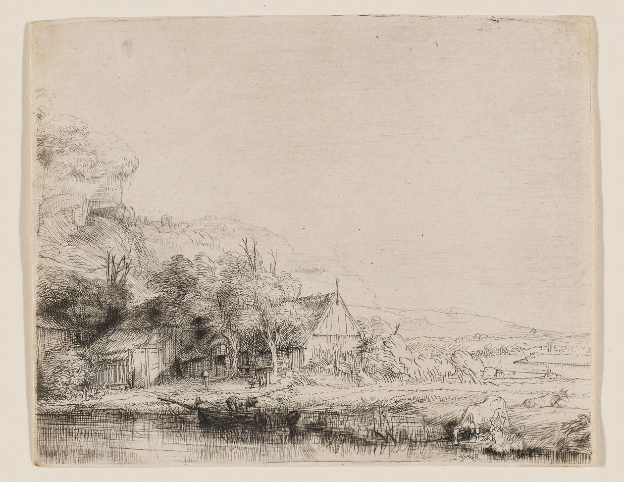 Paisagem com uma vaca a beber de Rembrandt van Rijn