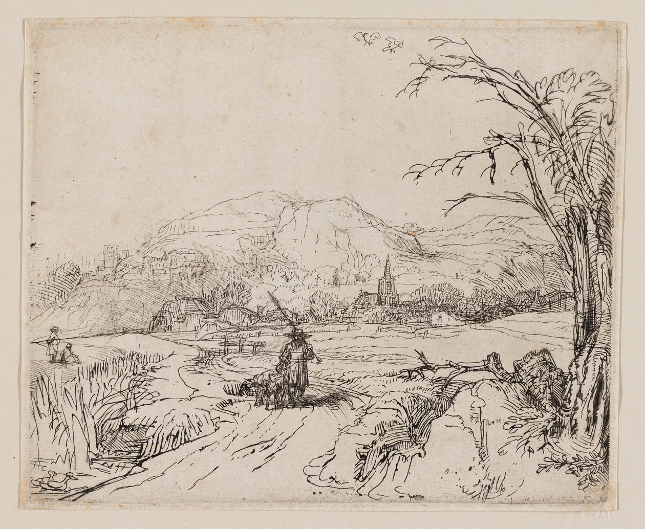 Paisagem com desportista e cães de Rembrandt van Rijn