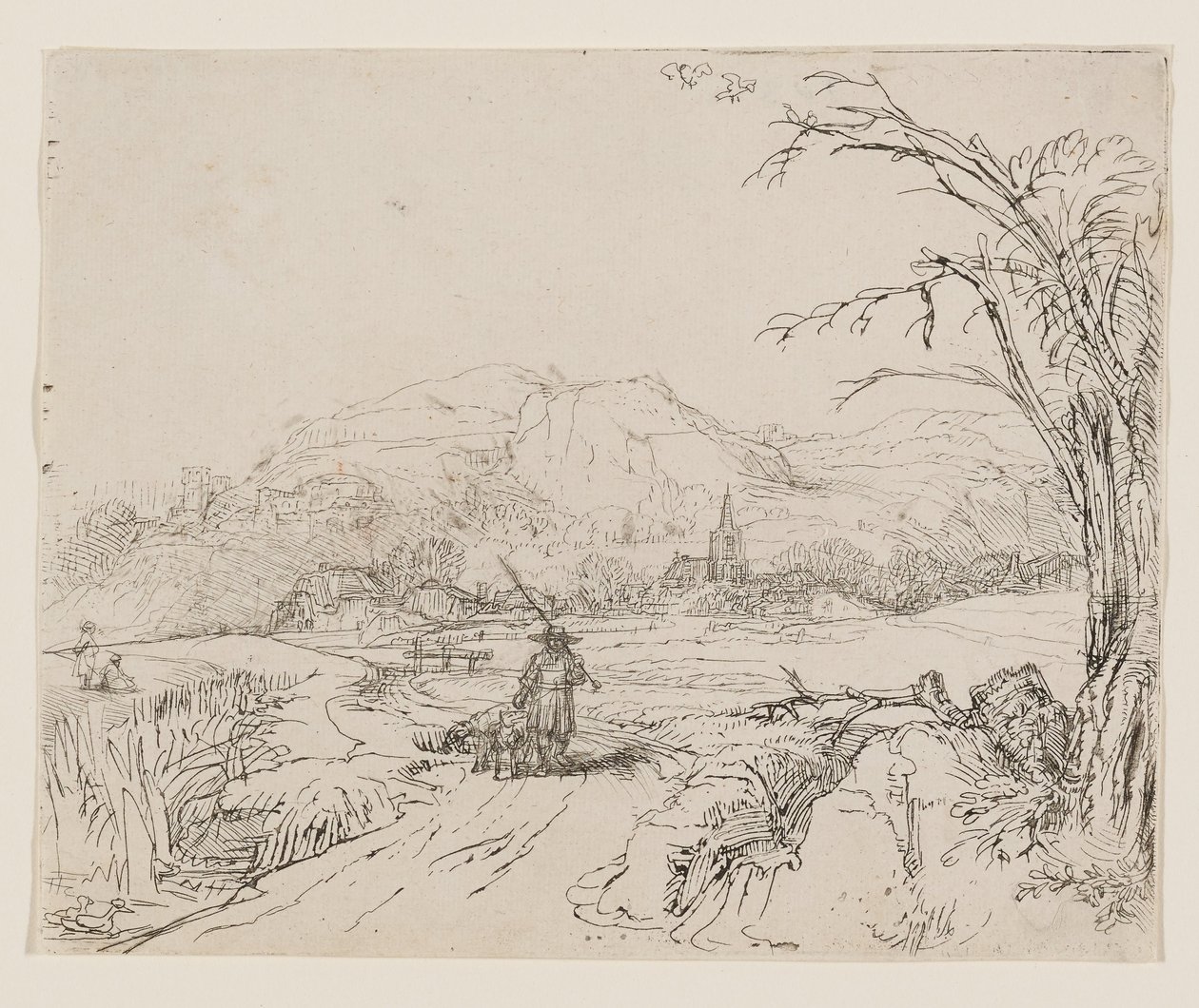 Paisagem com um desportista e cães de Rembrandt van Rijn