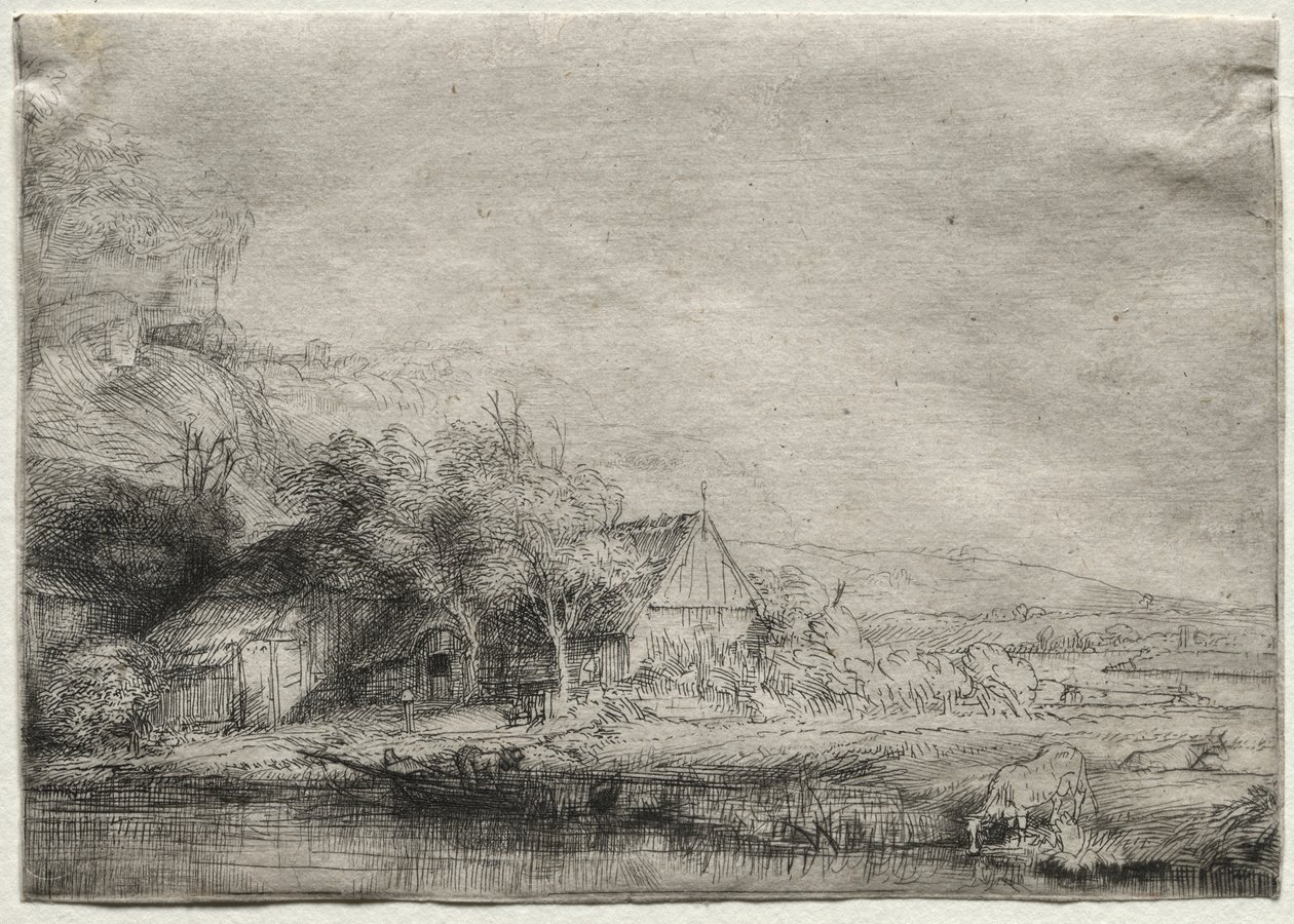 Paisagem com uma vaca de Rembrandt van Rijn