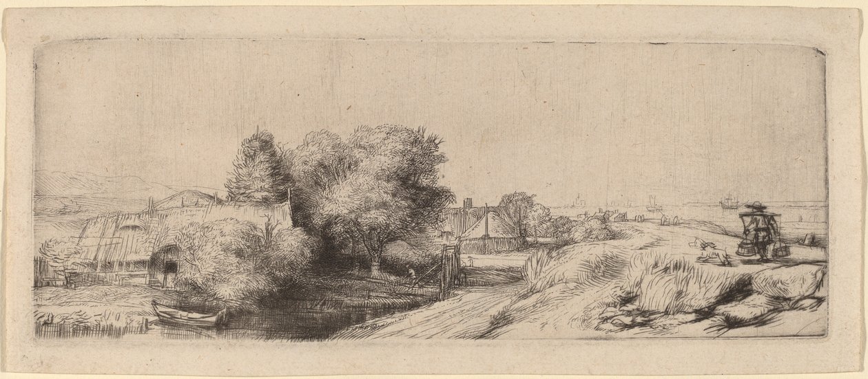 Paisagem com um leiteiro de Rembrandt van Rijn