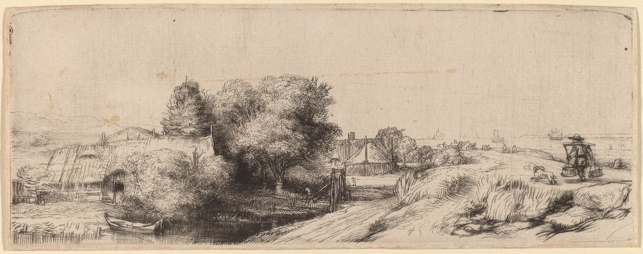 Paisagem com um leiteiro de Rembrandt van Rijn