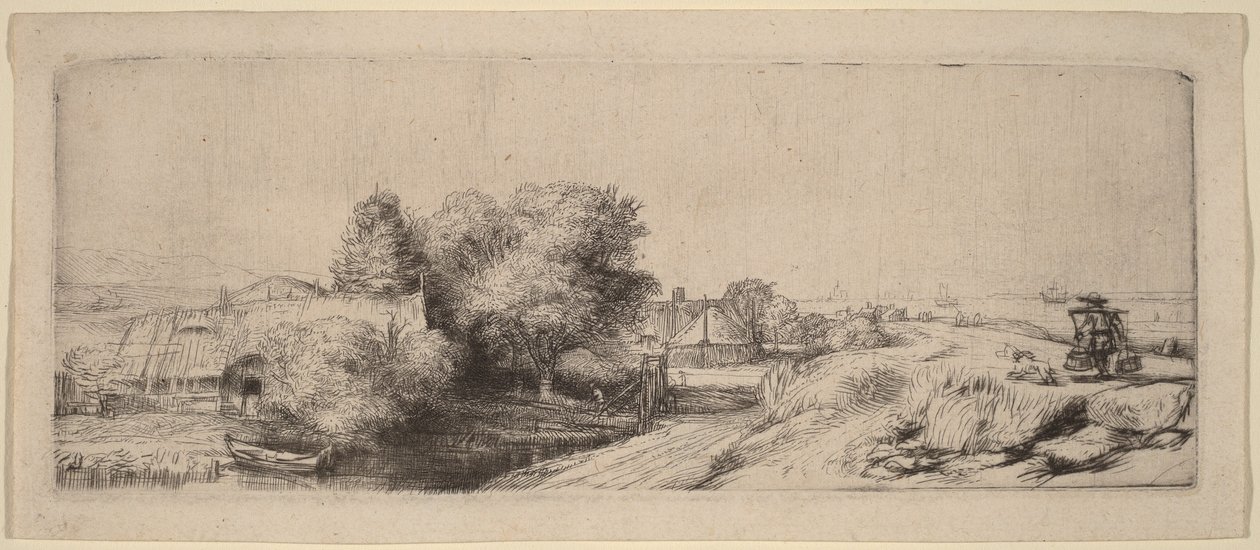 Paisagem com um leiteiro de Rembrandt van Rijn