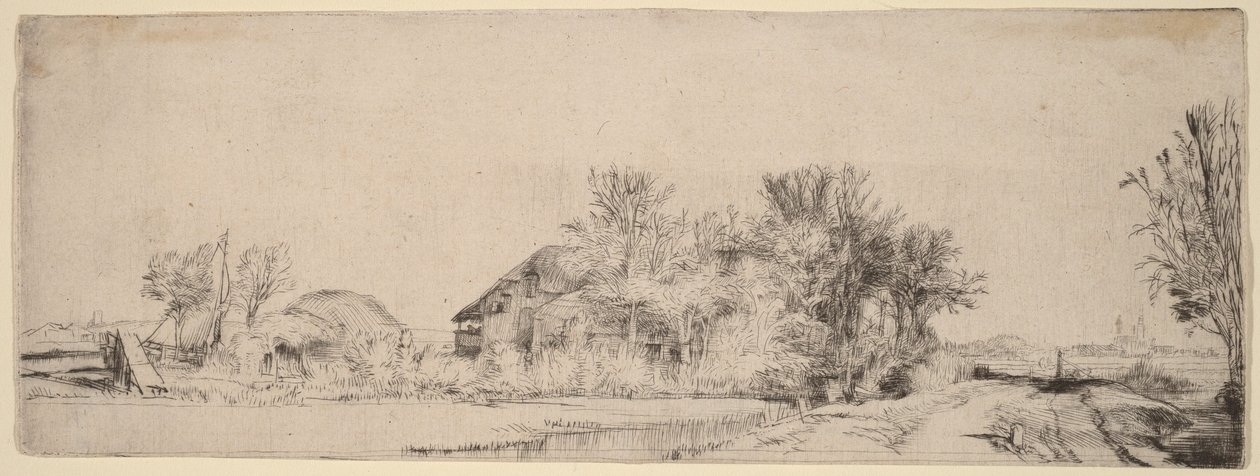 Paisagem com uma estrada junto a um canal de Rembrandt van Rijn