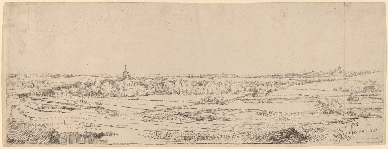Paisagem com vista para Haarlem (Campo do Goldweigher) de Rembrandt van Rijn