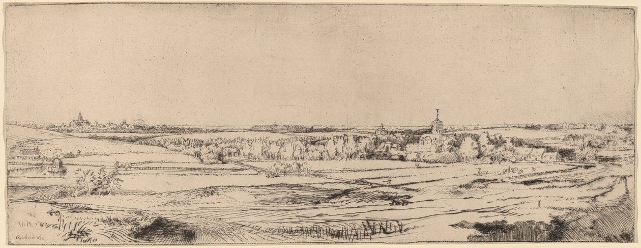 Paisagem com vista para Haarlem (Campo do Goldweigher) de Rembrandt van Rijn