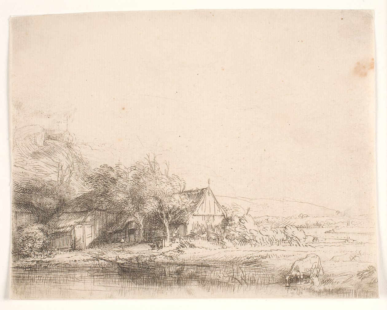 Paisagem com uma vaca a beber de Rembrandt van Rijn