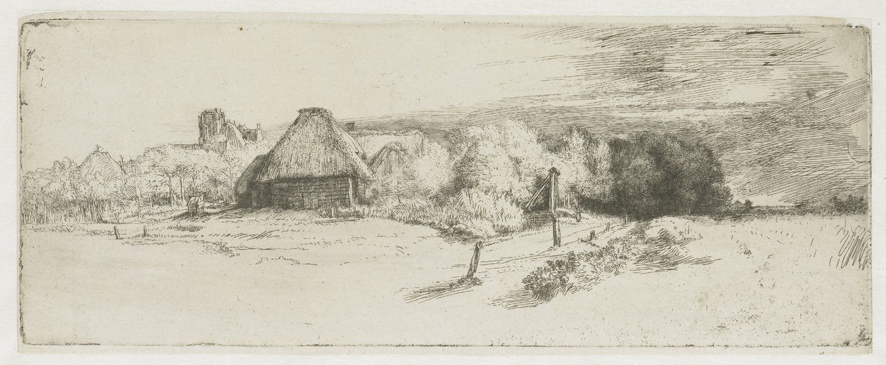 Paisagem com um edifício agrícola e a «casa com a torre» de Rembrandt van Rijn