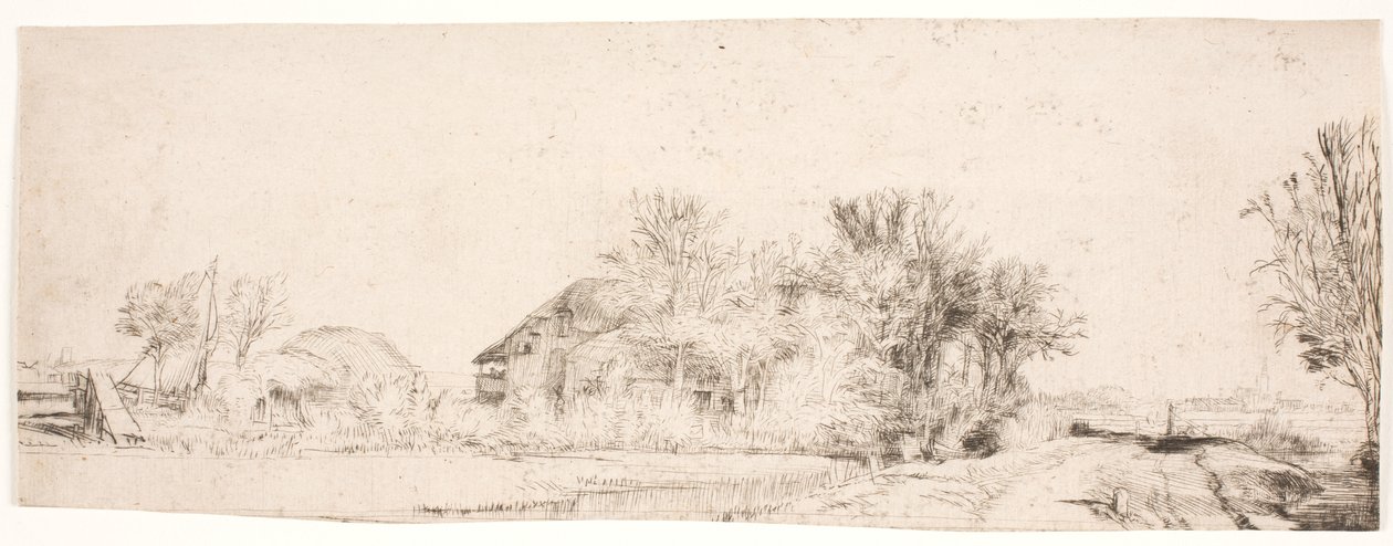 Paisagem com uma estrada junto a um canal de Rembrandt van Rijn