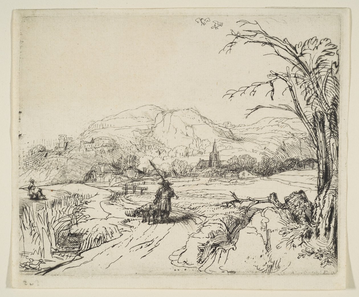Paisagem com um pastor e um cachorro, ca. 1653 de Rembrandt van Rijn