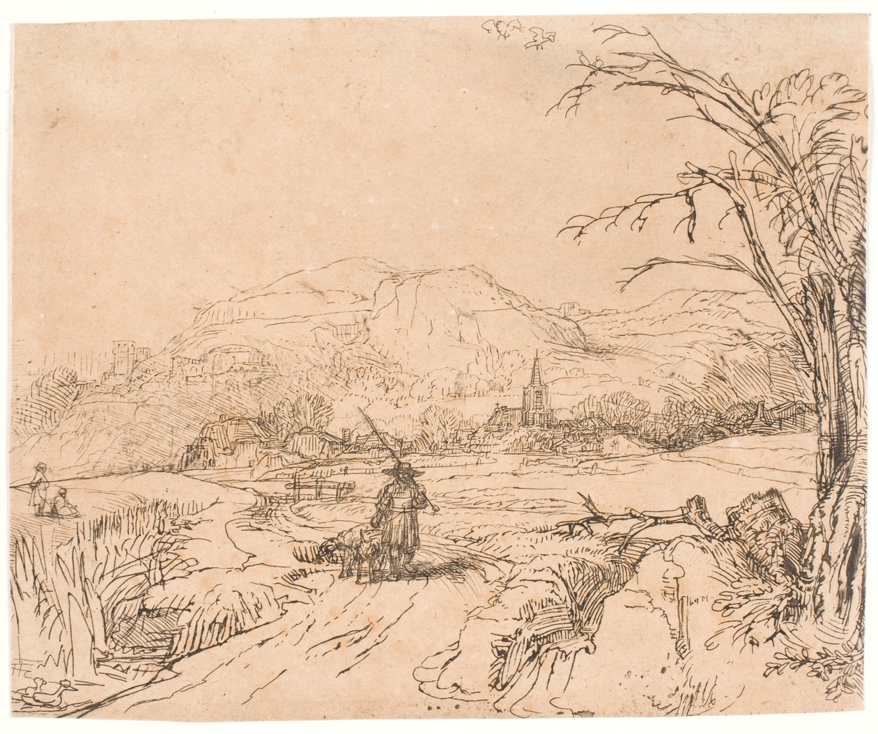 Paisagem com um desportista e cães de Rembrandt van Rijn