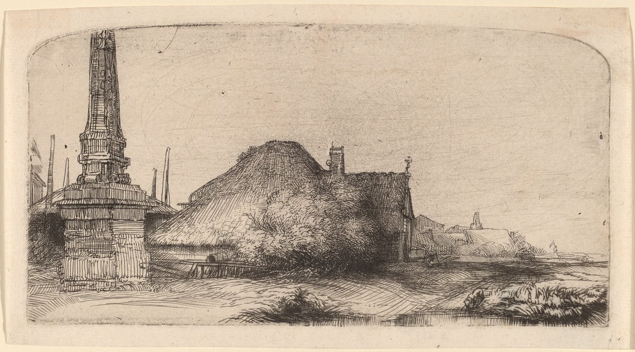 Paisagem com um obelisco de Rembrandt van Rijn