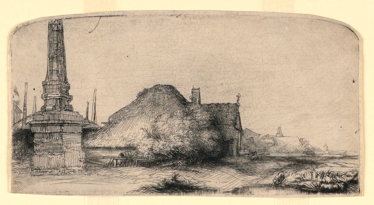 Paisagem com um obelisco de Rembrandt van Rijn
