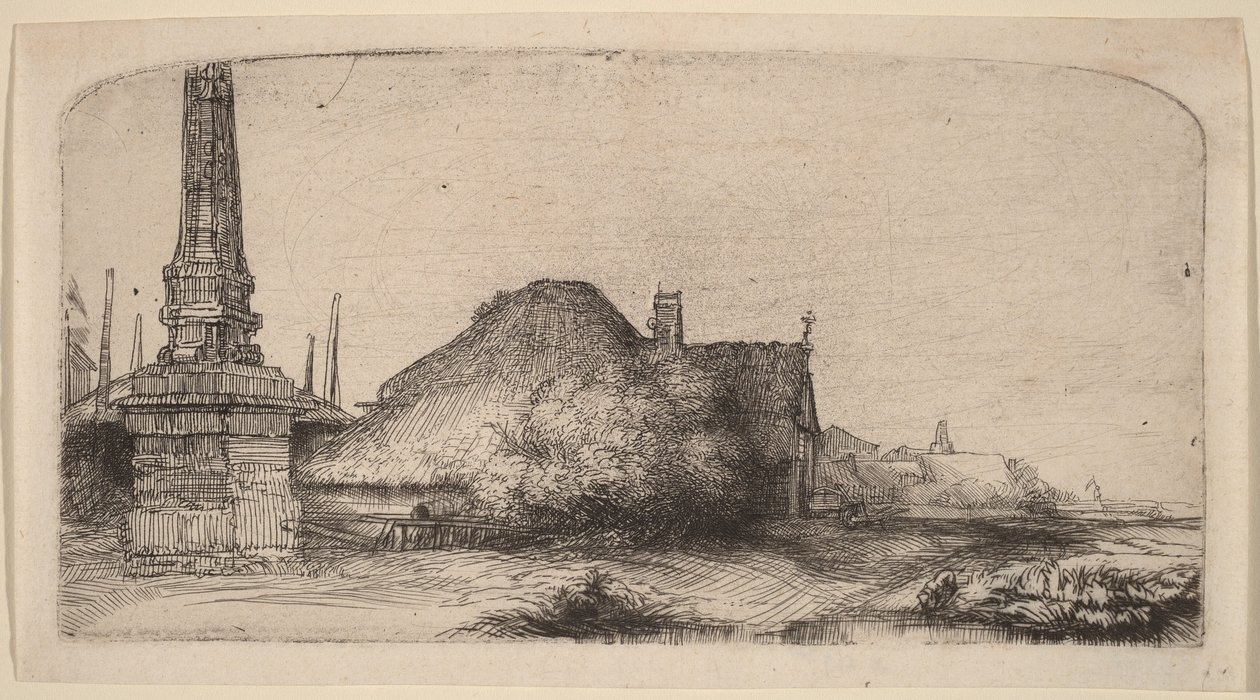 Paisagem com um obelisco de Rembrandt van Rijn