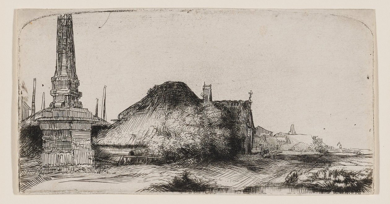 Paisagem com um obelisco de Rembrandt van Rijn