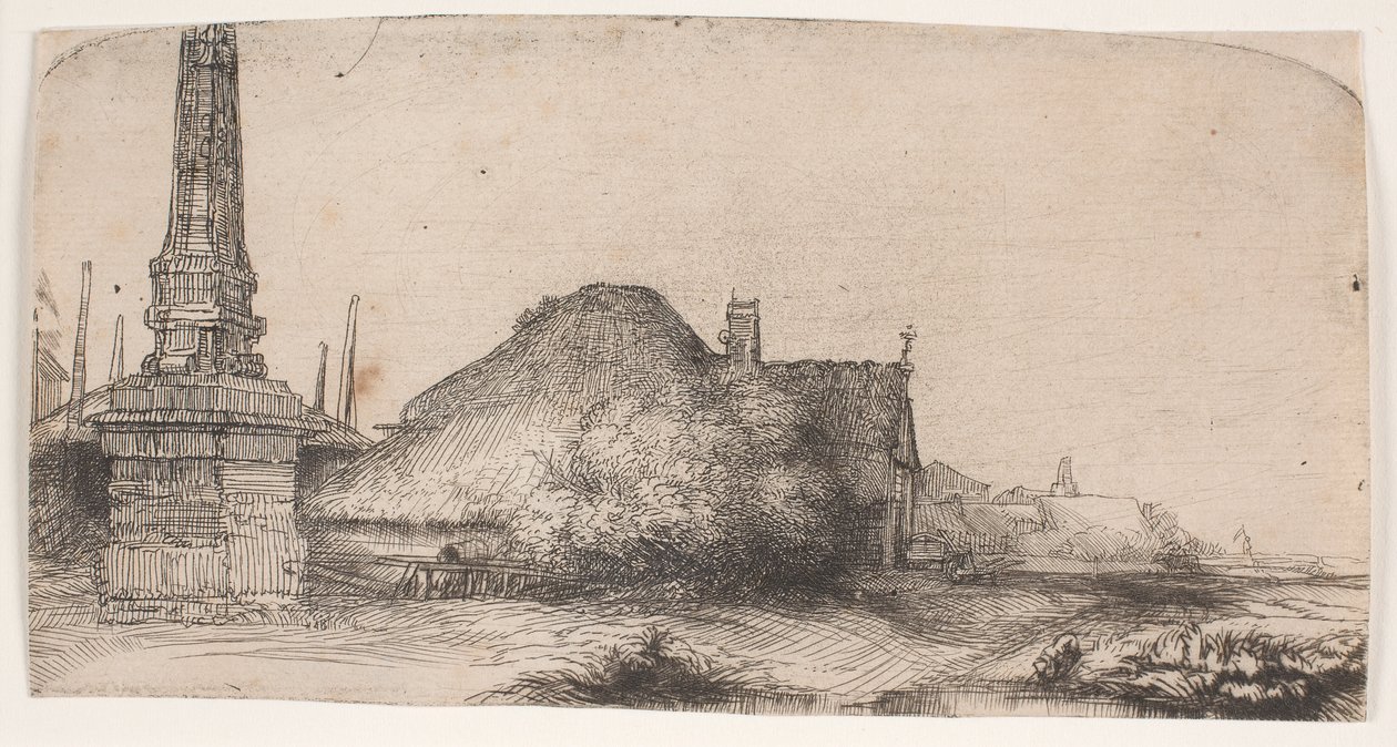 Paisagem com um obelisco de Rembrandt van Rijn