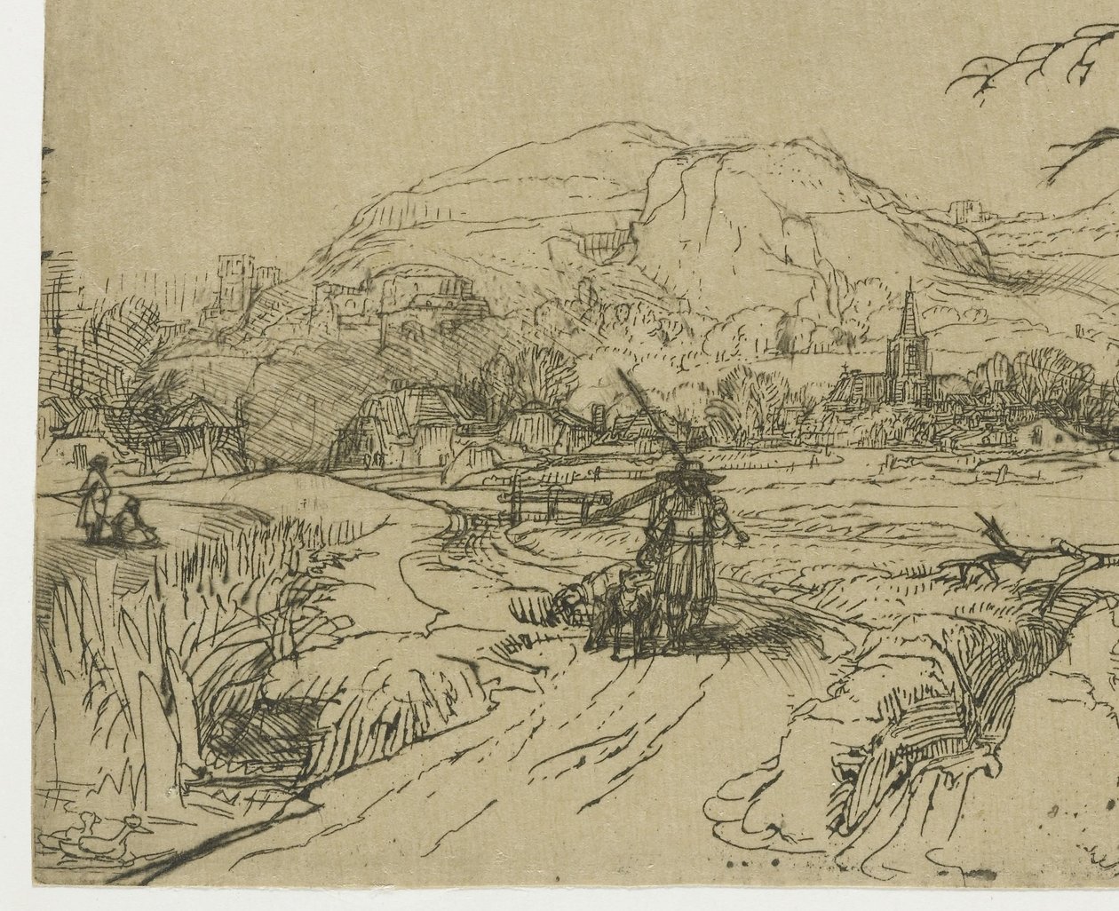 Paisagem com um desportista e cães de Rembrandt van Rijn