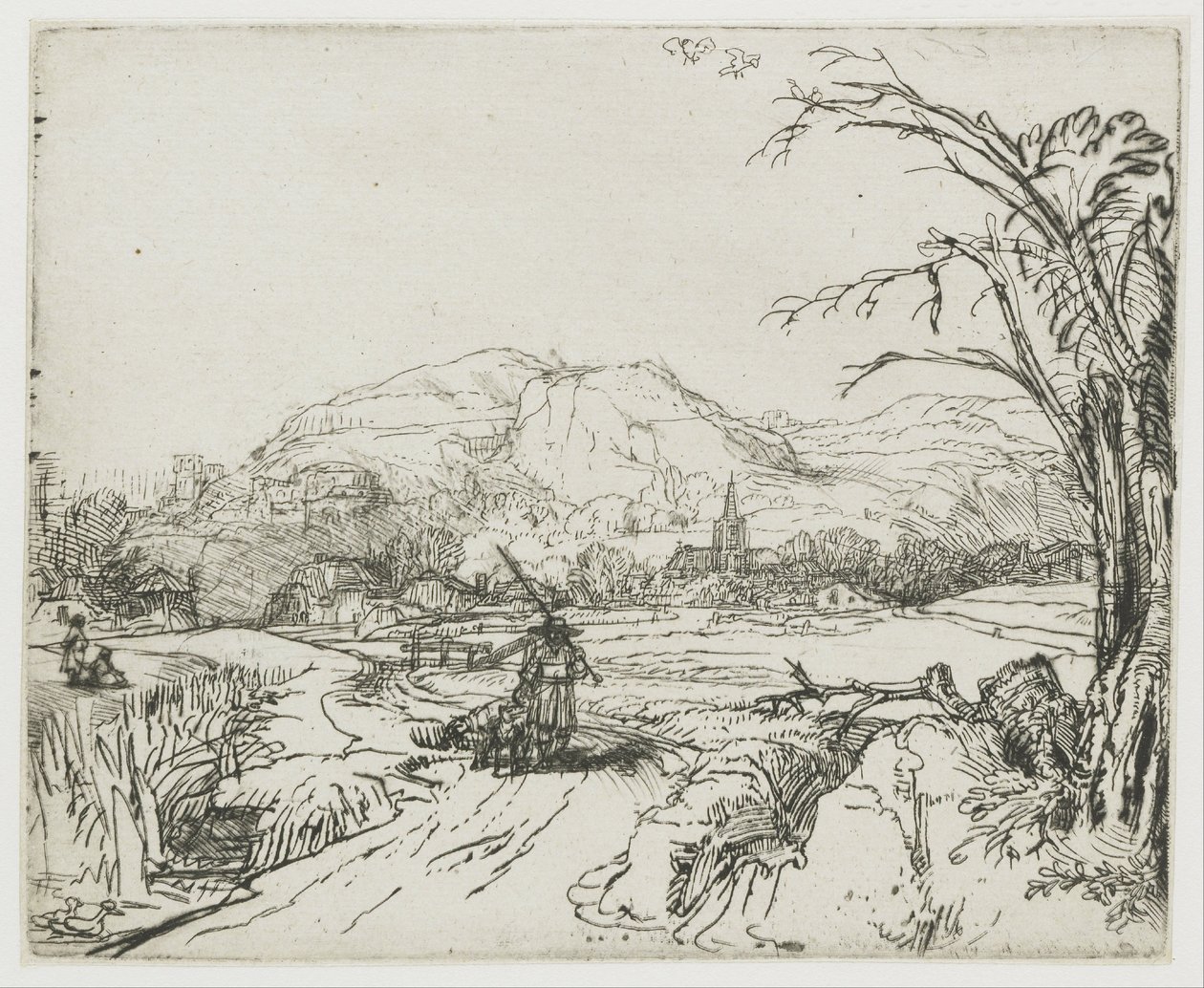 Paisagem com um desportista e cães de Rembrandt van Rijn