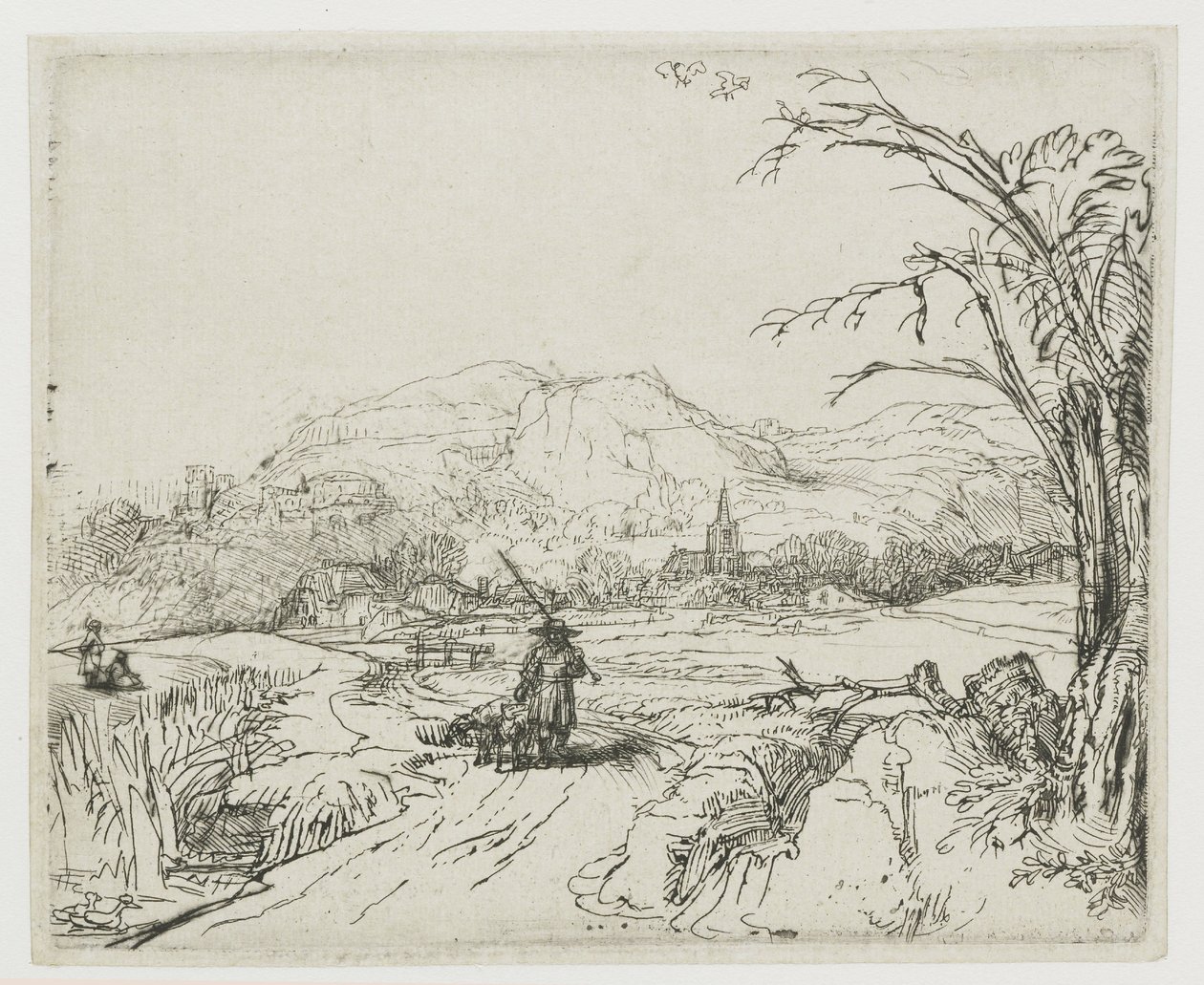 Paisagem com pastor de ovelhas e cães («O pequeno caçador») de Rembrandt van Rijn