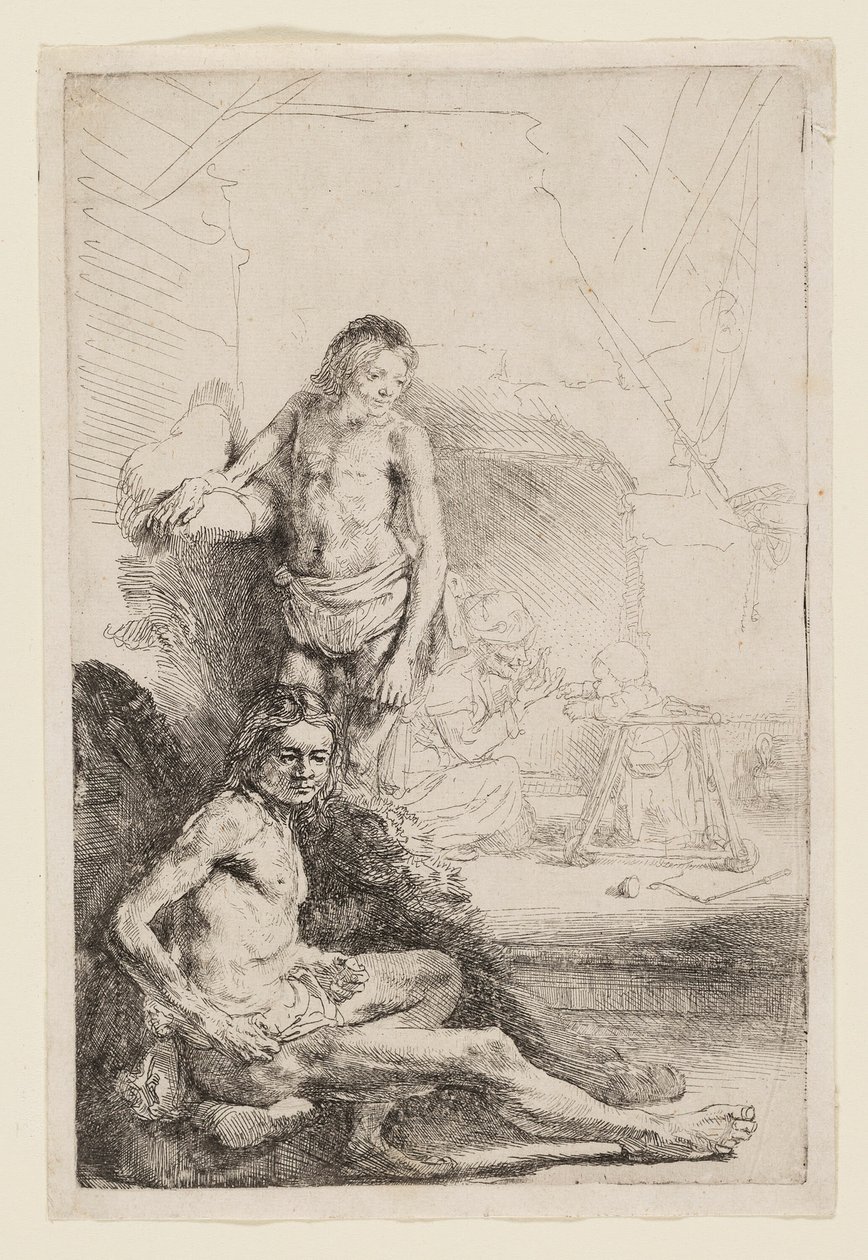 Nu masculino sentado e em pé de Rembrandt van Rijn