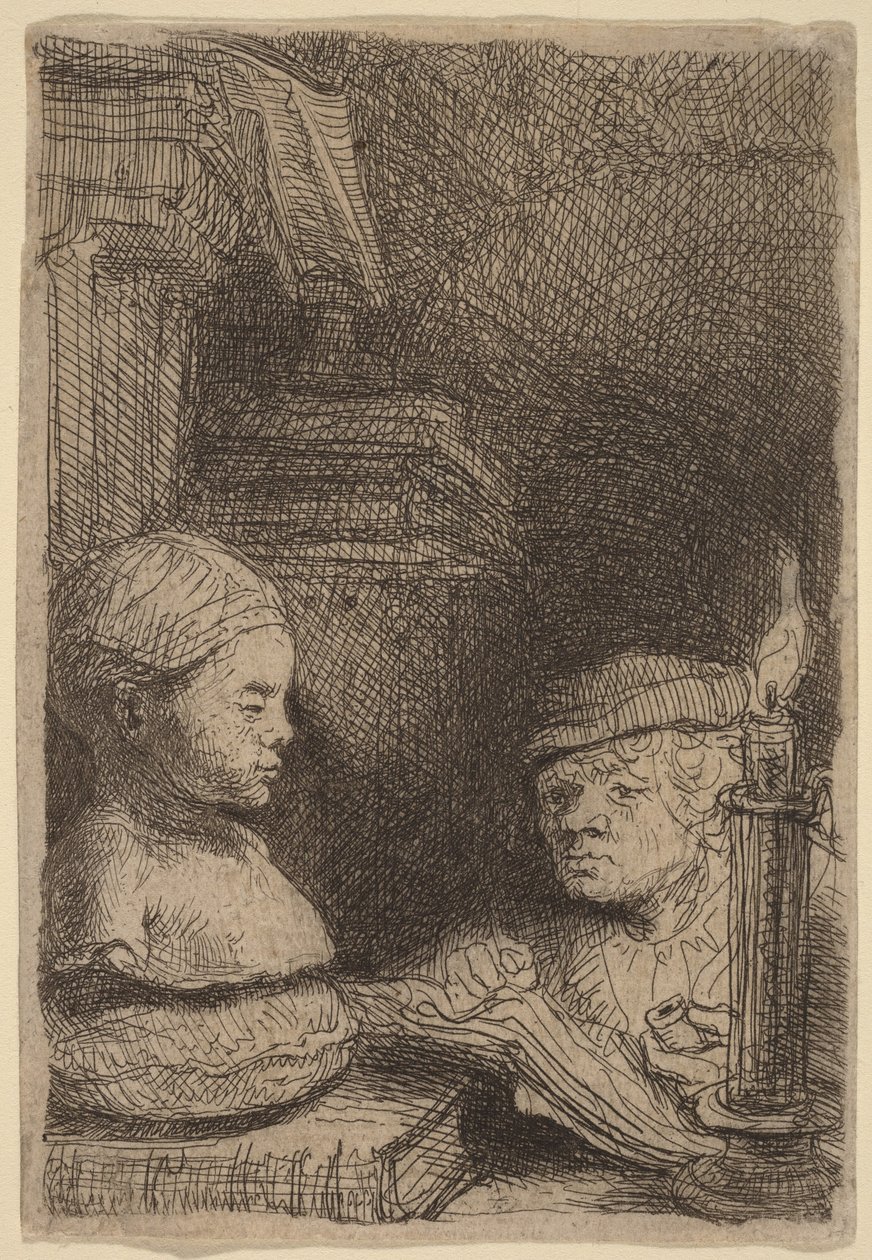 Homem a desenhar a partir de um molde de Rembrandt van Rijn