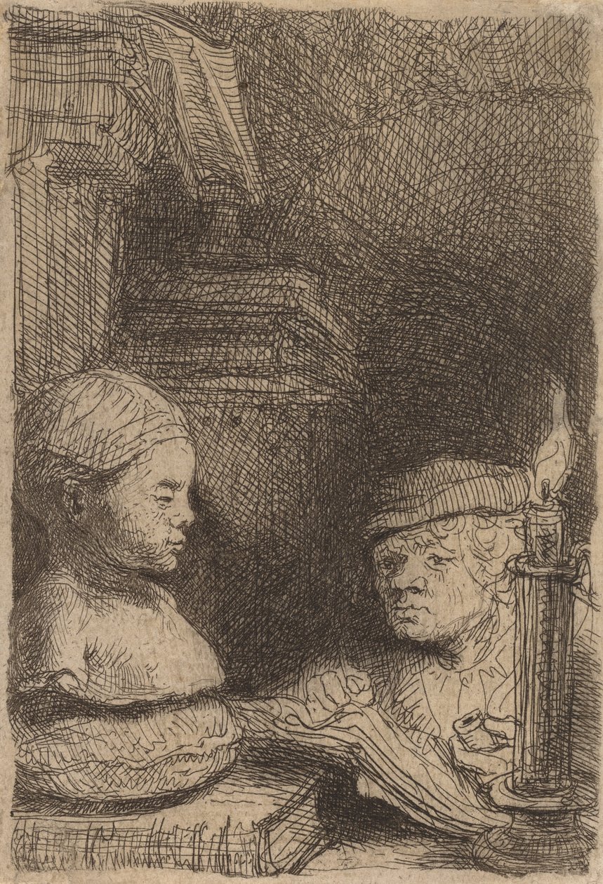 Homem desenhando de um elenco, c. 1641. de Rembrandt van Rijn
