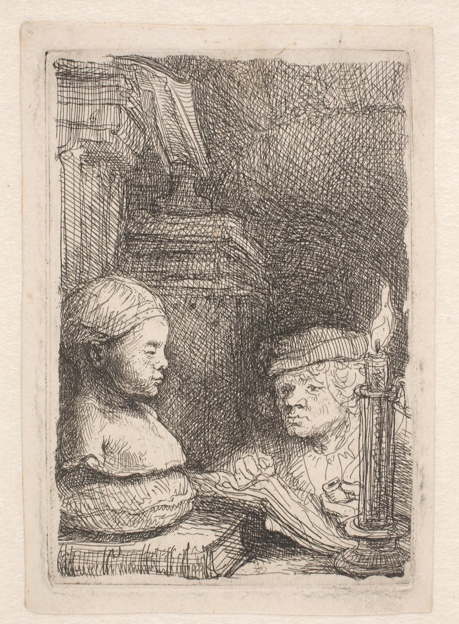 Homem a desenhar a partir de um molde de Rembrandt van Rijn