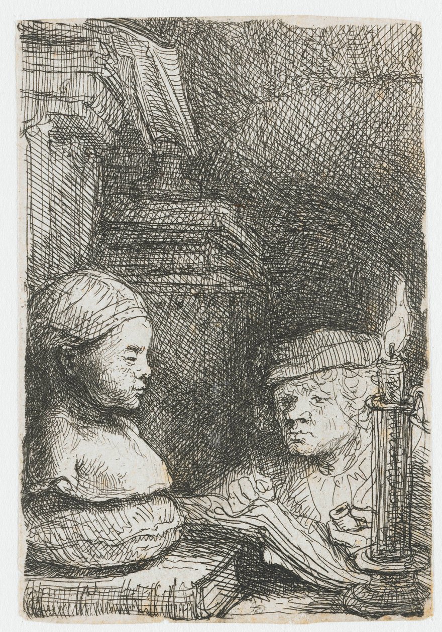 Homem a desenhar a partir de um molde de Rembrandt van Rijn