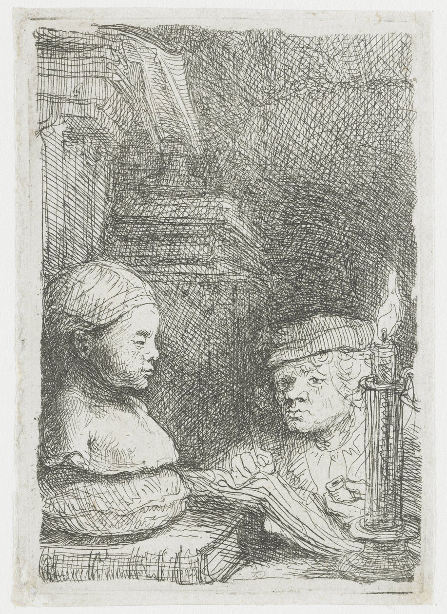 Homem a desenhar a partir de um molde de Rembrandt van Rijn