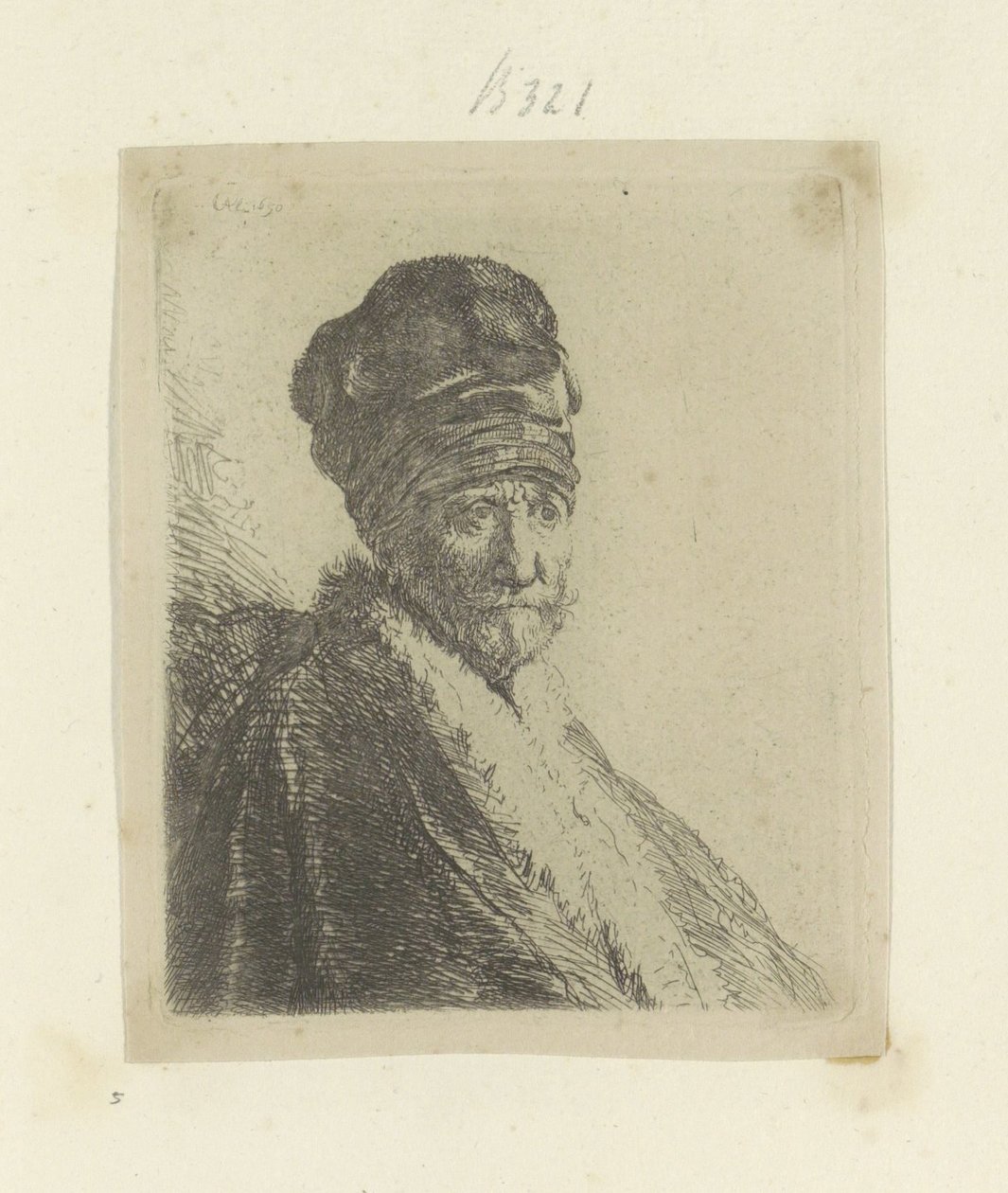 Homem coloca hoge muts Coleção de oitenta e cinco gravuras originais (título da série) de Rembrandt van Rijn