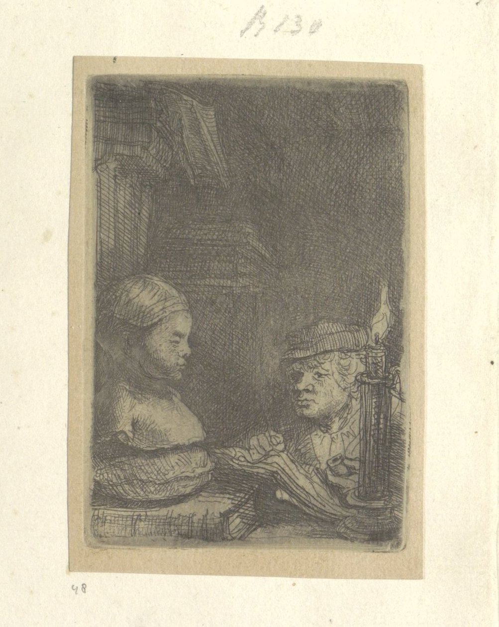 Homem, desenhando de um modelo de gesso Recueil de quatre-vingt-cinq estampes originales (título da série) de Rembrandt van Rijn