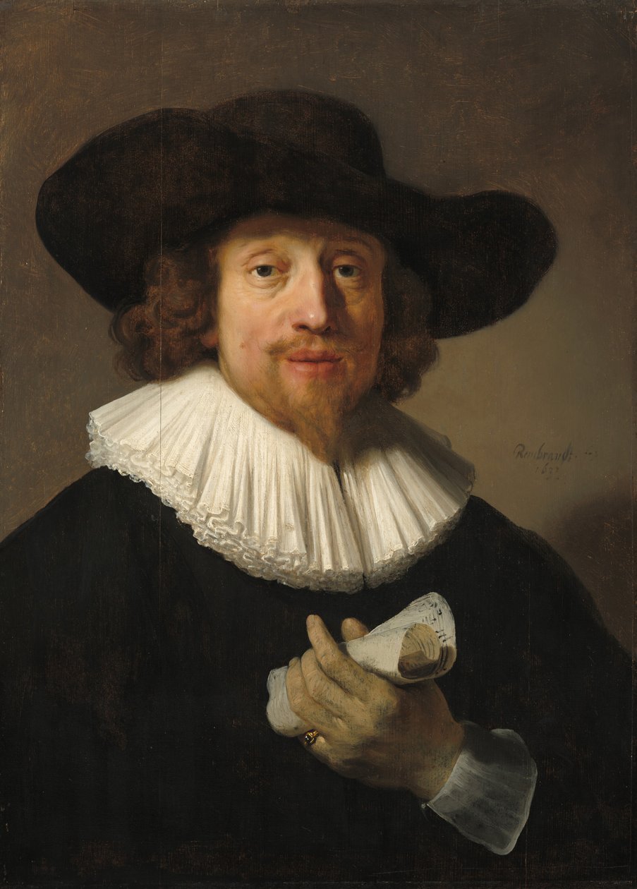 Homem com uma folha de música de Rembrandt van Rijn