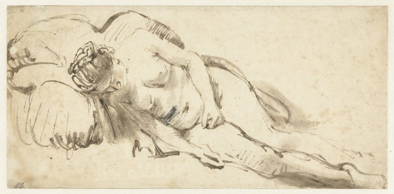 Mulher nua deitada sobre uma almofada de Rembrandt van Rijn