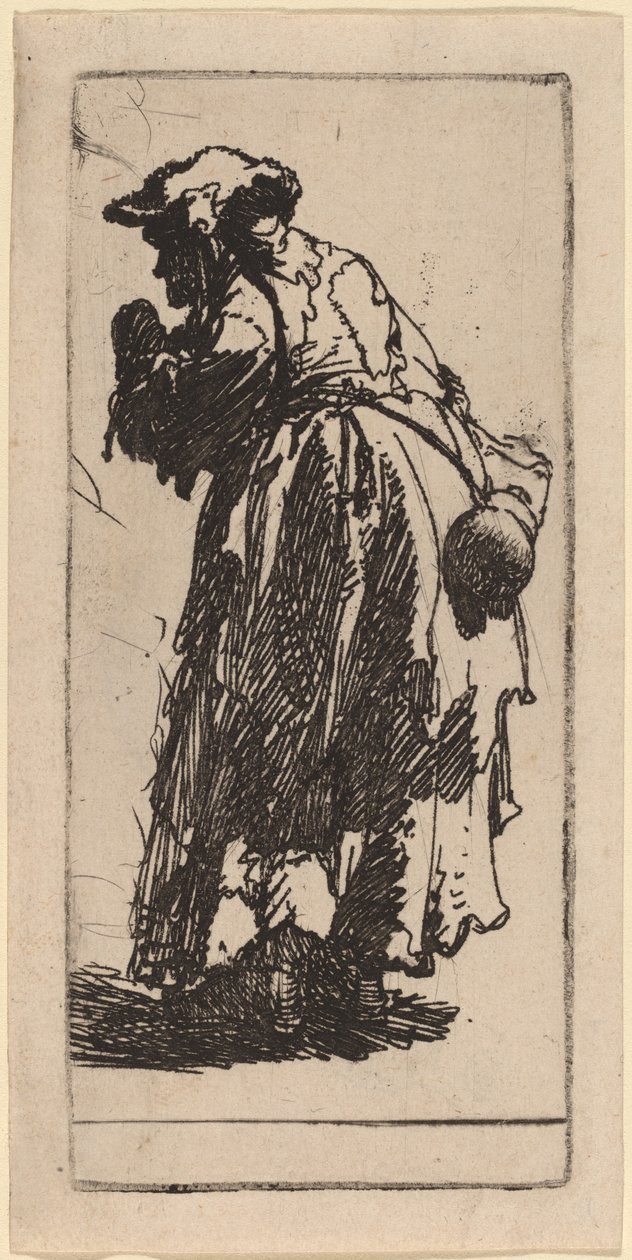 Velha mendiga com uma cabaça de Rembrandt van Rijn