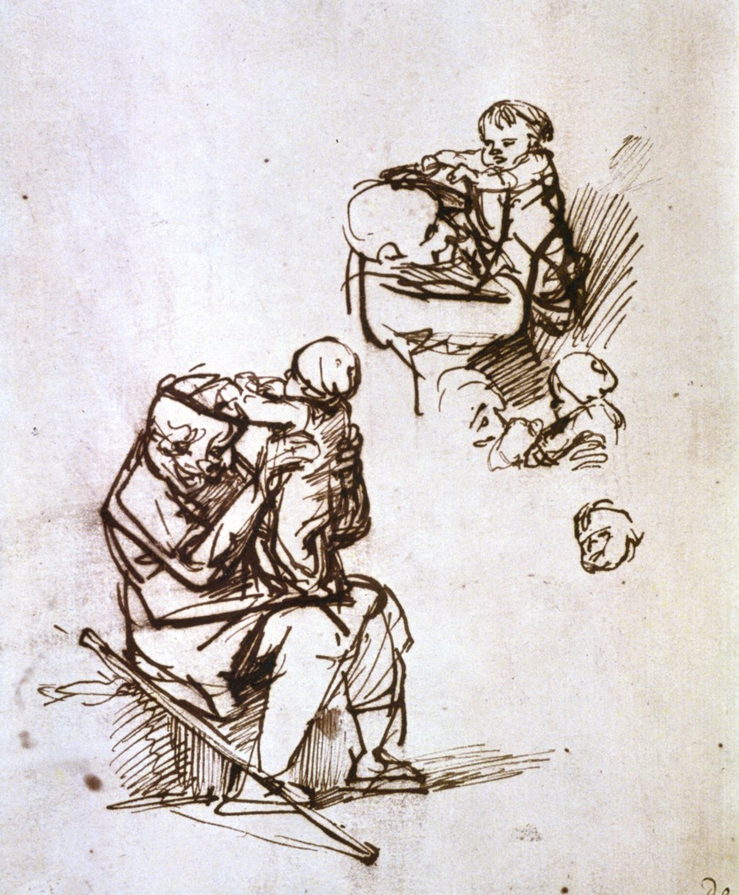 Velho brincando com criança, 1635-1640 de Rembrandt van Rijn