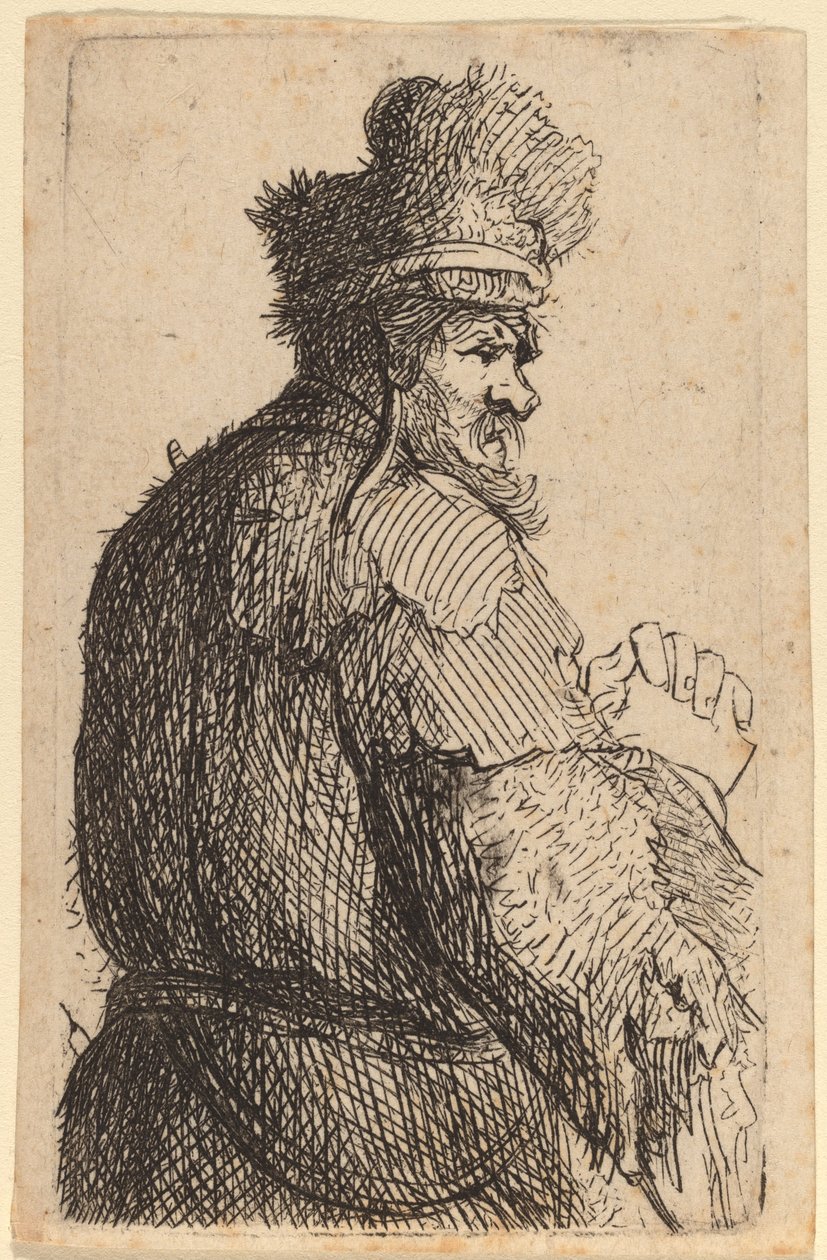 Velho visto por trás, de perfil para a direita de Rembrandt van Rijn