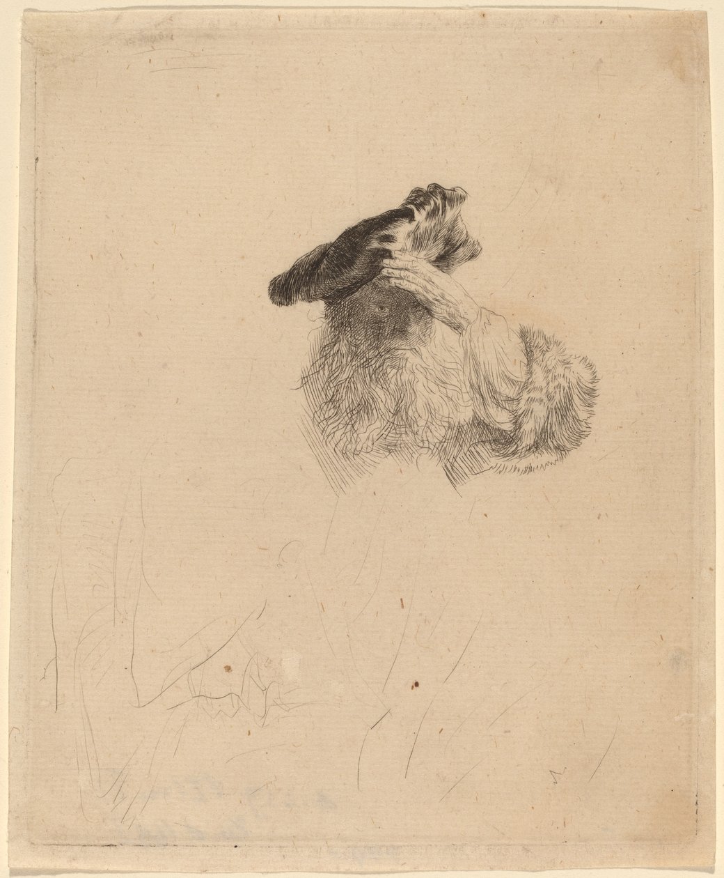Velho protegendo os olhos com a mão de Rembrandt van Rijn