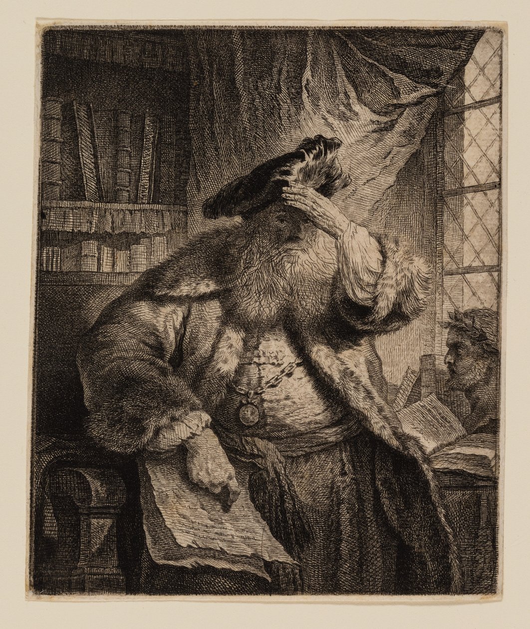 Velho protegendo os olhos com a mão de Rembrandt van Rijn