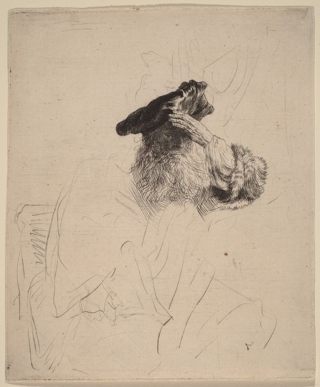 Ancião a proteger os olhos com a mão de Rembrandt van Rijn