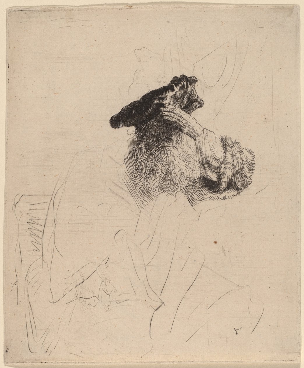 Velho protegendo os olhos com a mão, c. 1639. de Rembrandt van Rijn