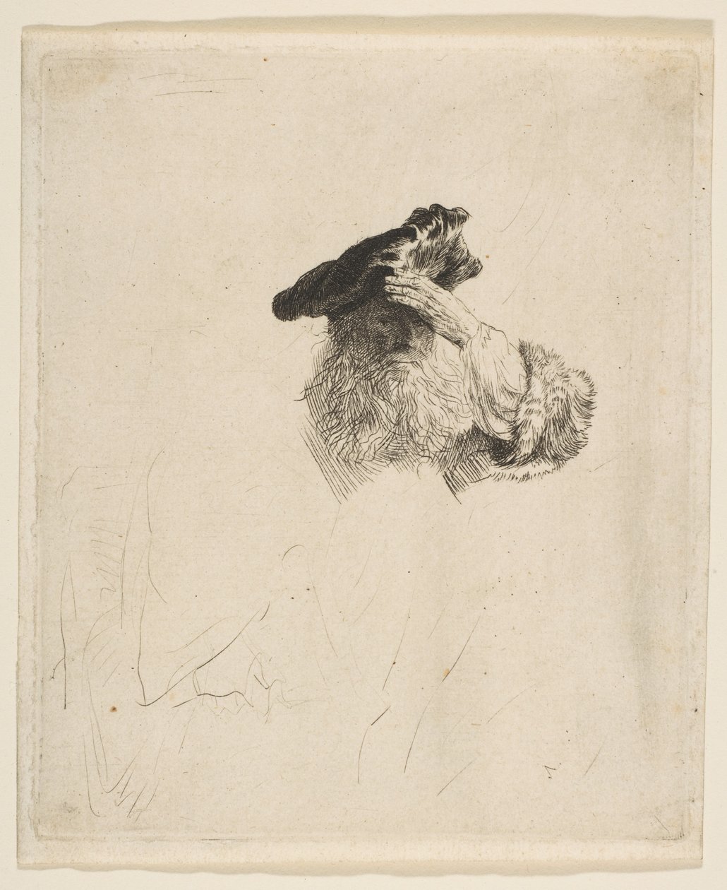 Velho protegendo os olhos com a mão, c. 1639. de Rembrandt van Rijn