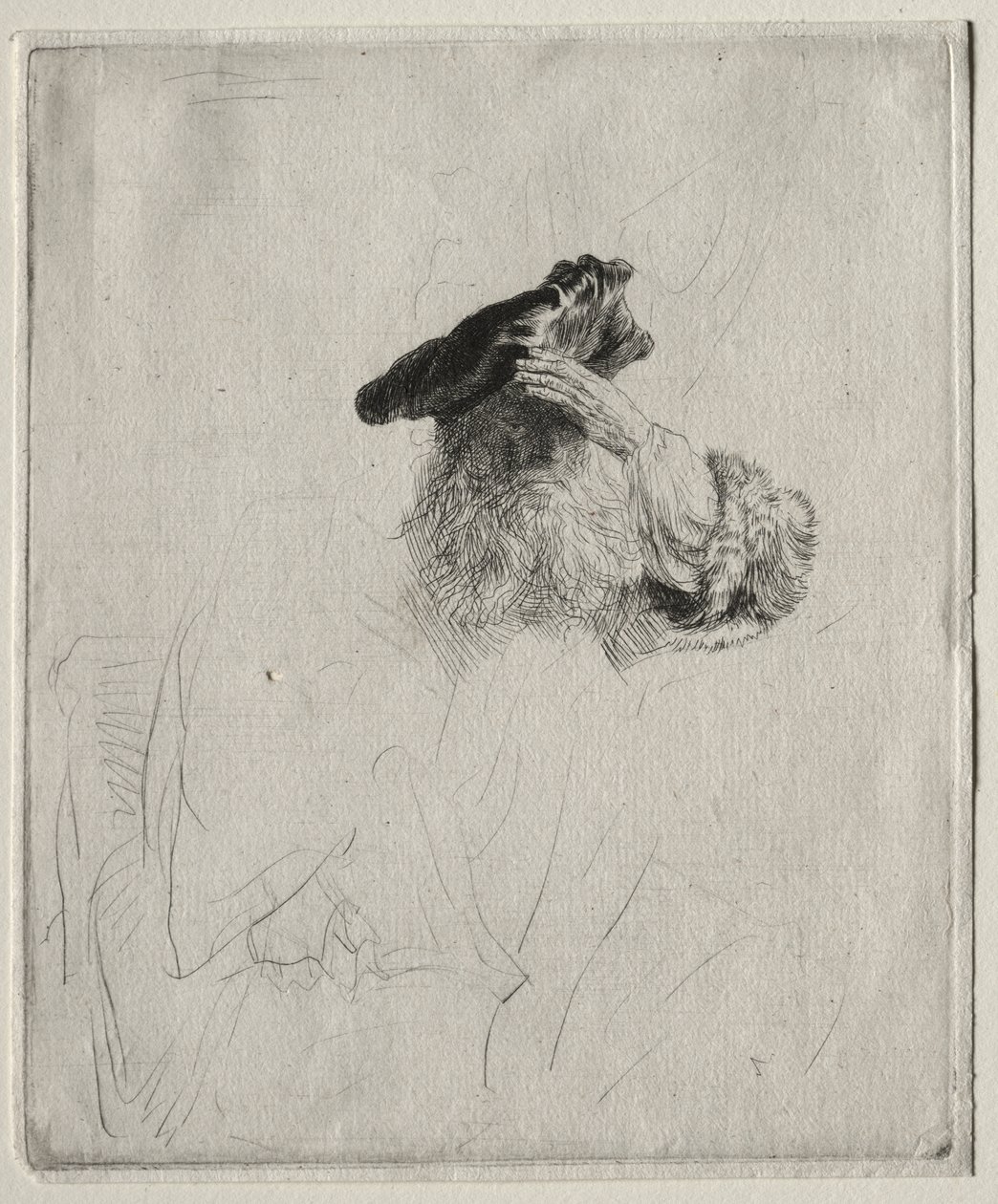 Velho protegendo os olhos com a mão de Rembrandt van Rijn